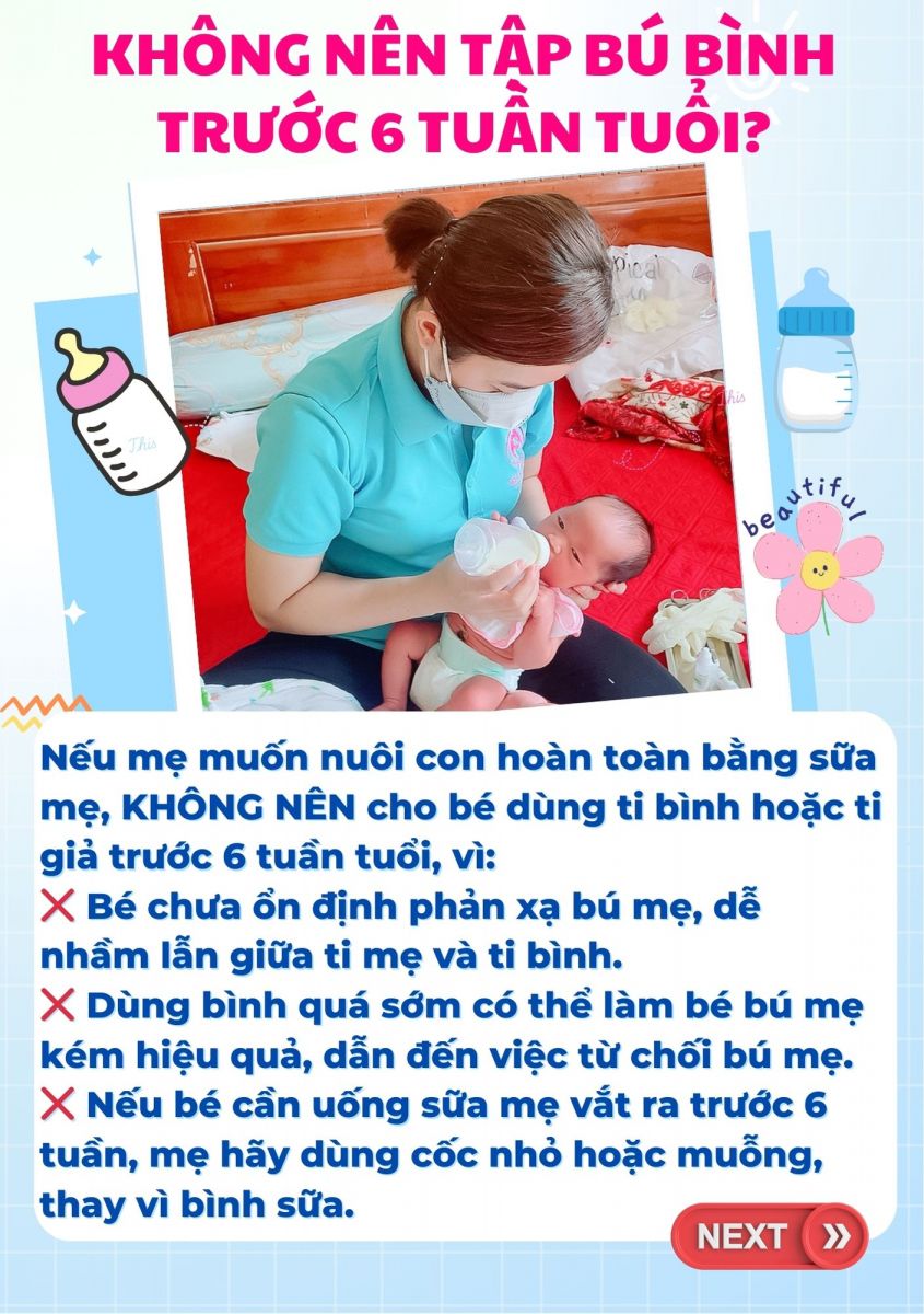 không nên tập cho bé bú bình khi chưa đủ 6 tuần tuổi