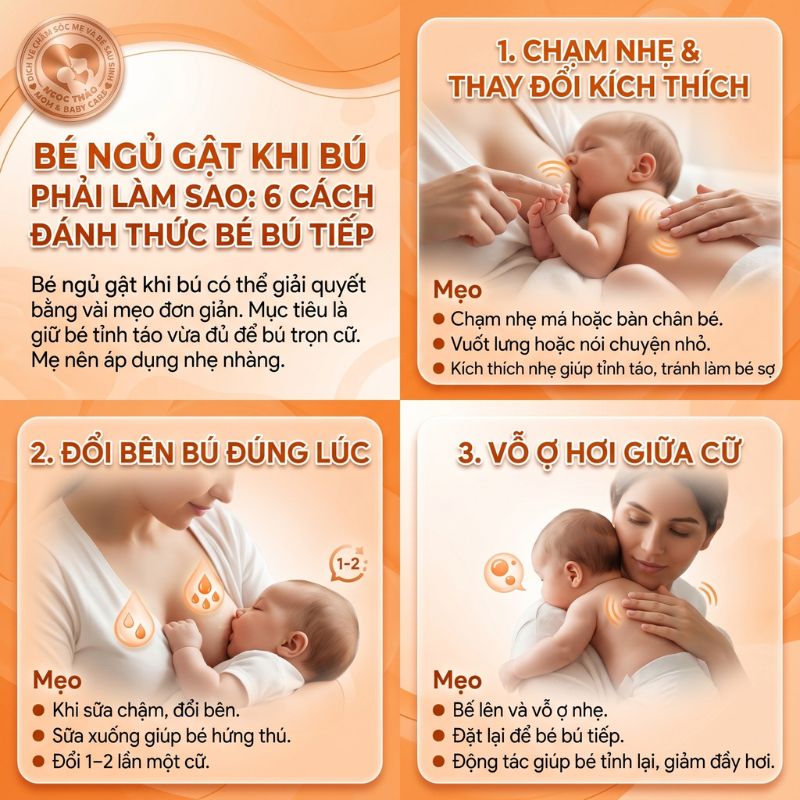 6 cách đánh thức bé bú tiếp