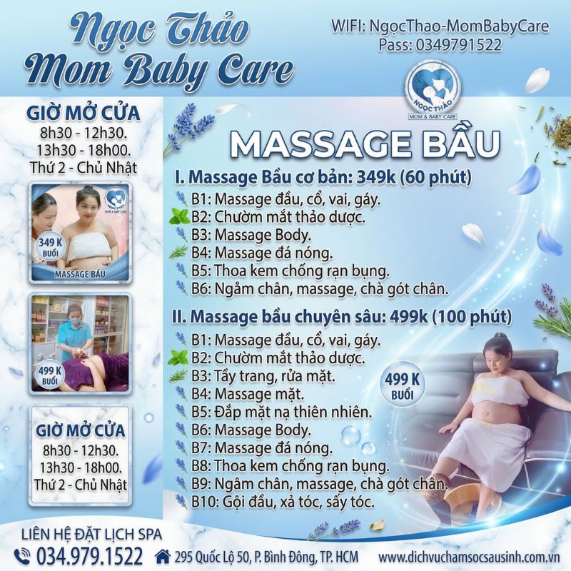 Bảng giá massage Bầu tại Spa Ngọc Thảo Mom Baby Care