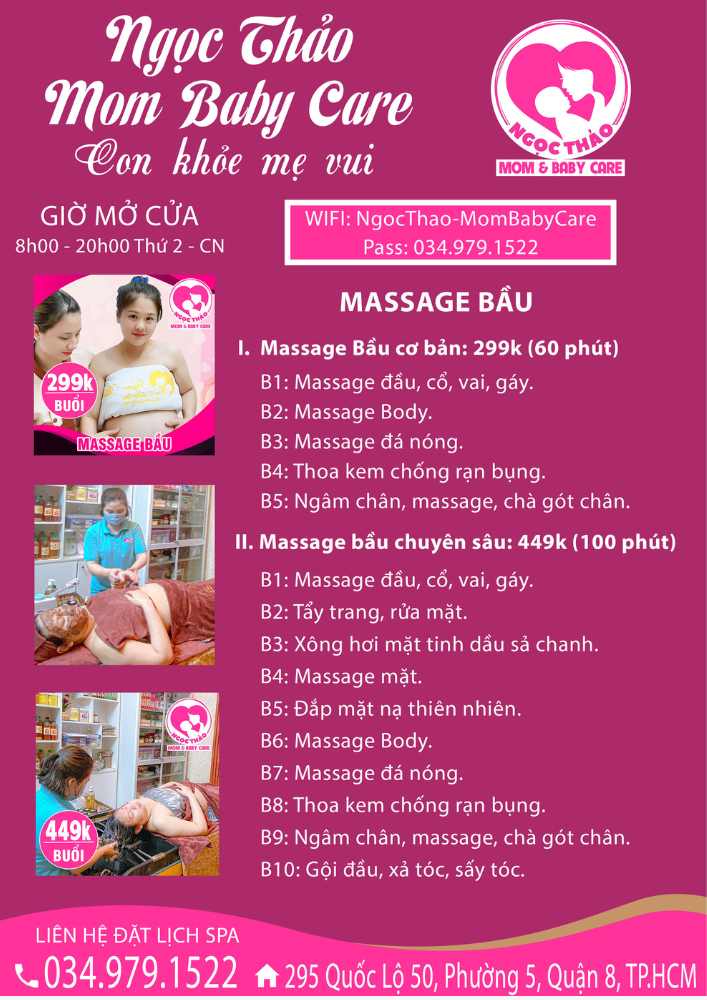 Bảng giá dịch vụ massage bầu tại Spa Ngọc Thảo Mom Baby Care