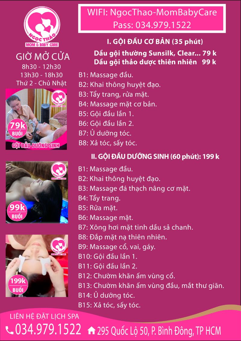 Bảng giá dịch vụ gội đầu dưỡng sinh tại spa