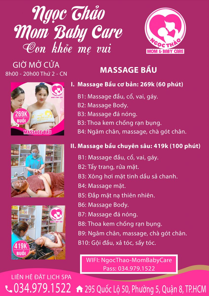 Bảng giá massage Bầu tại Spa Ngọc Thảo Mom Baby Care
