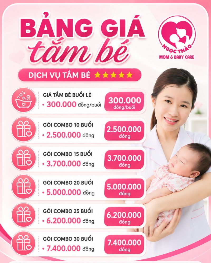 Bảng giá gói tắm bé chuẩn y khoa của Ngọc Thảo có mức giá hợp lý với chất lượng