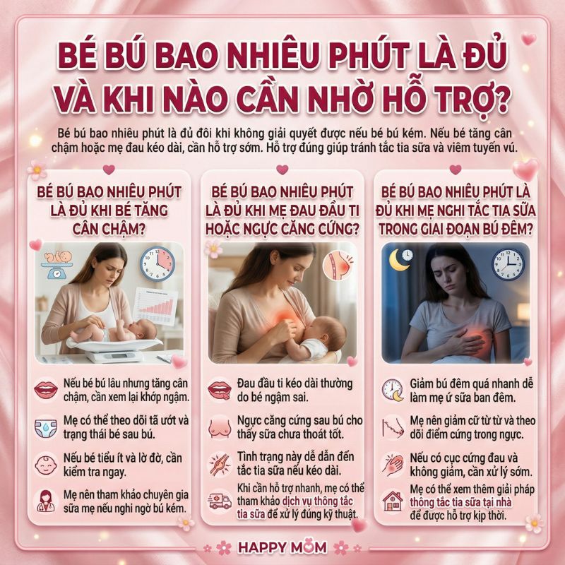 bé bú bao nhiêu phút là đủ và khi nào cần hỗ trợ