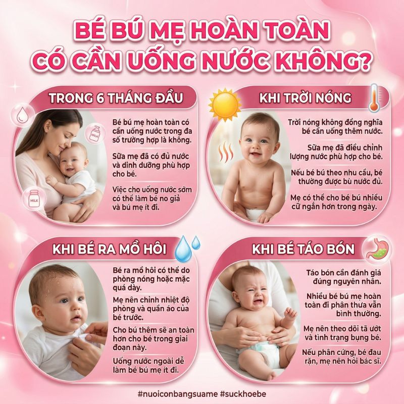 bé bú mẹ hoàn toàn có cần uông nước không