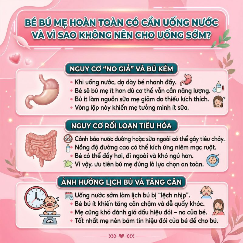 bé bú mẹ hoàn toàn vì sao không nên cho uống nước sớm