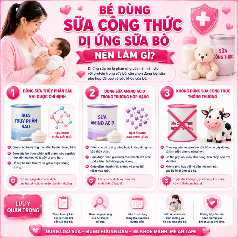bé dùng sữa công thức dị ứng sữa bò nên làm gì