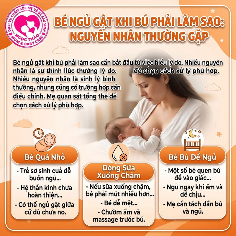 nguyên nhân bé ngủ khi bú phải làm sao