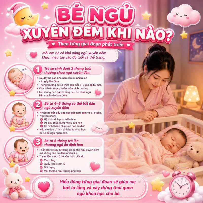 bé ngủ xuyên đêm theo từng giai đoạn phát triển