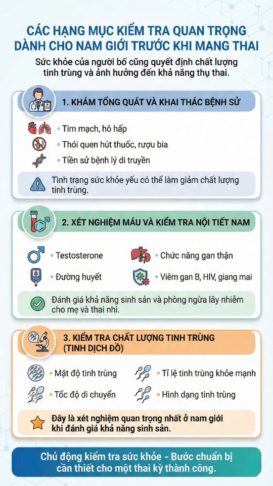 các hạng mục kiểm tra sức khỏe cho nam giới trước khi mang thai