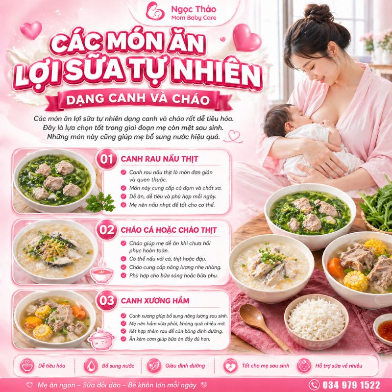 các món ăn lợi sữa tự nhiên dạng canh và cháo