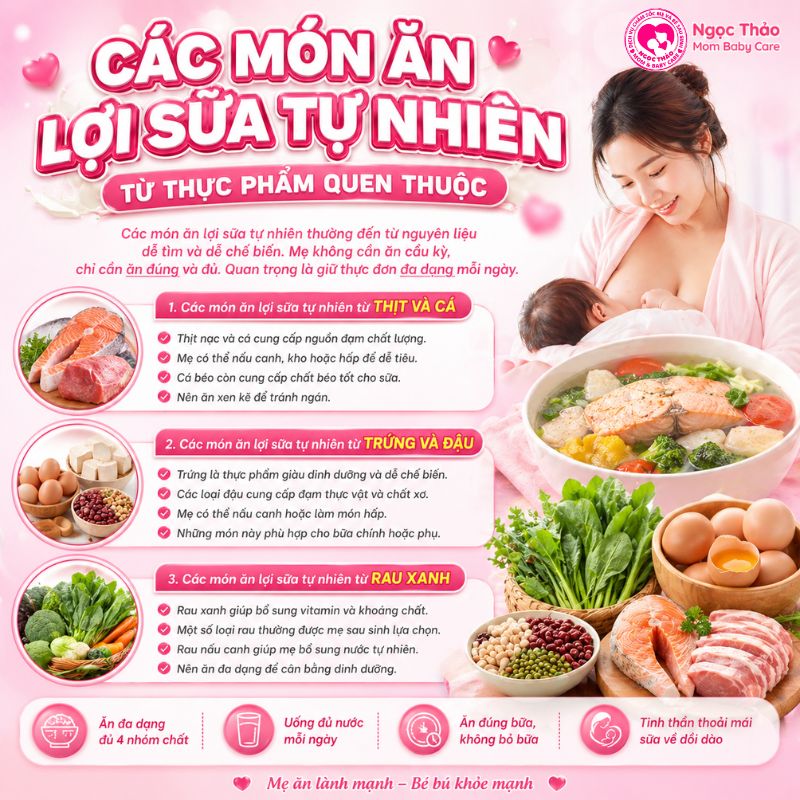 các món ăn lợi sữa tự nhiên từ thực phẩm quen thuộc