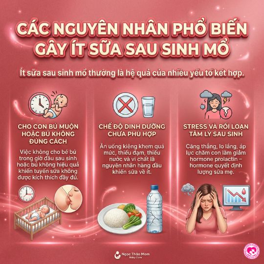 các nguyên nhân phổ biến gây ít sữa sau sinh mổ