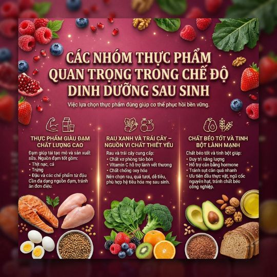 các nhóm thực phẩm quan trọng trong chế độ dinh dưỡng sau sinh
