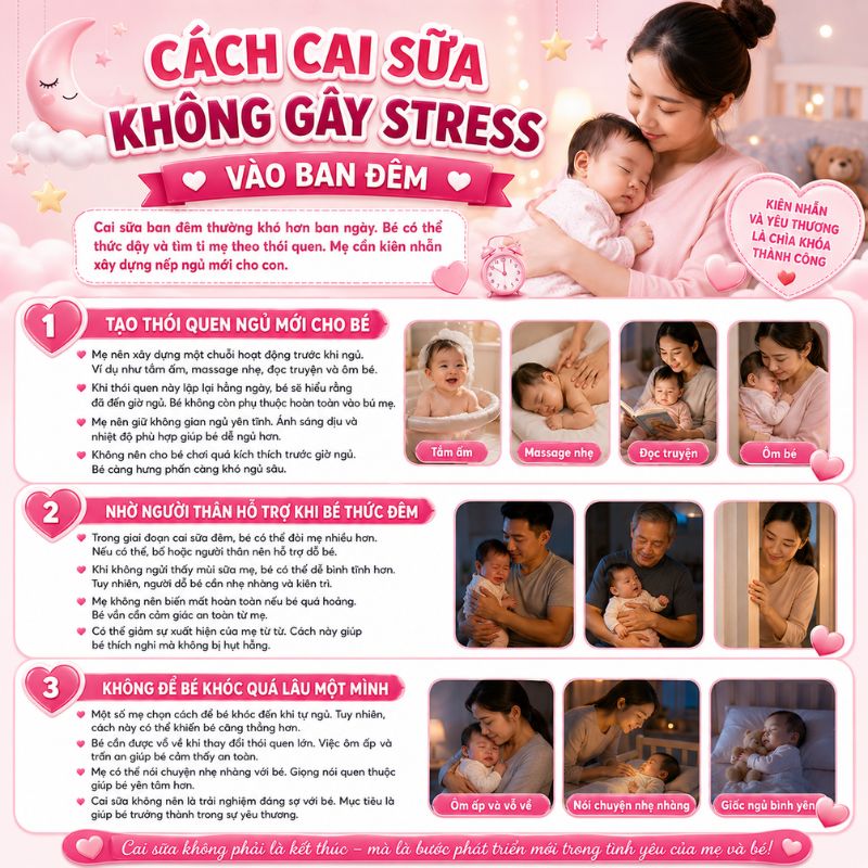cách cai sữa cho bé không stress vào ban đêm