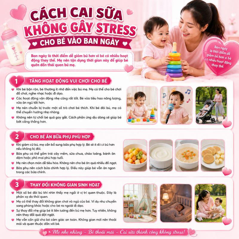 cách cai sữa cho bé không stress vào ban ngày
