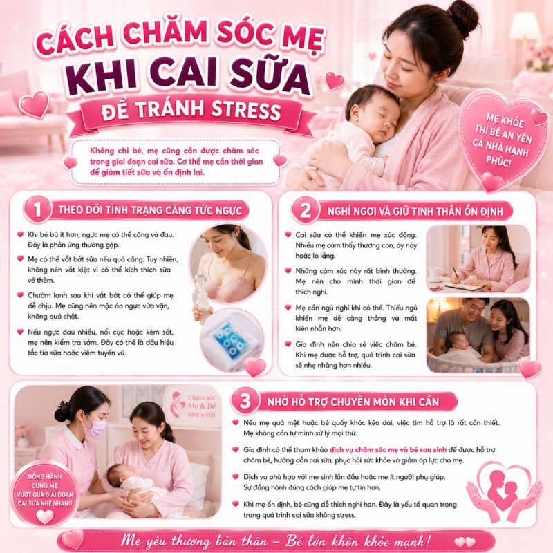 cách chăm sóc mẹ sau khi cai sữa để không bị stress