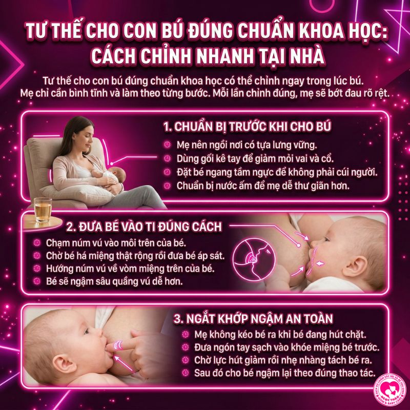 Cách chỉnh tư thế bú đúng cho bé nhanh tại nhà