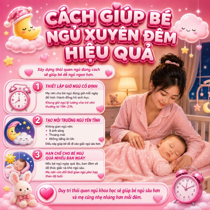 Cách giúp bé ngủ xuyên đêm hiệu quả