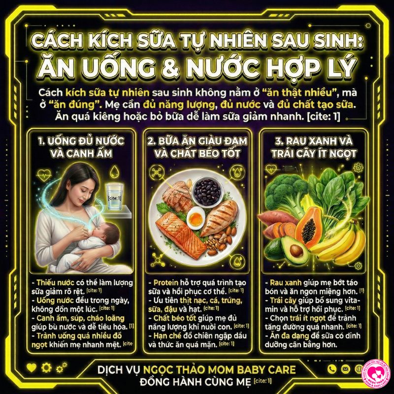 cách kích sữa tự nhiên sau sinh ăn uống hợp lý