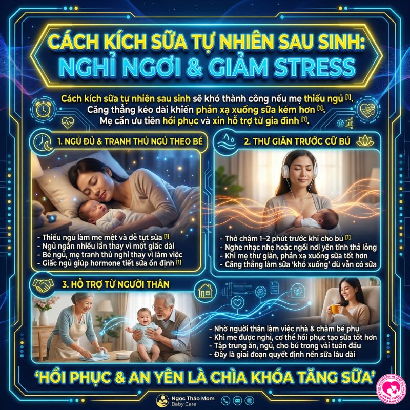 Cách kích sữa tự nhiên sau sinh nghỉ ngơi giảm stress