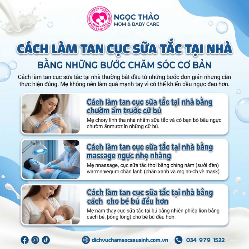 cách làm tan cục sữa tắc bằng những bước chăm sóc cơ bản