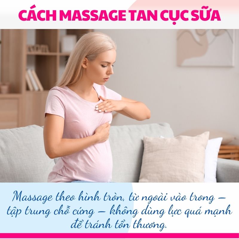 Massage theo hình tròn, từ ngoài vào trong – tập trung chỗ cứng – không dùng lực quá mạnh để tránh tổn thương.