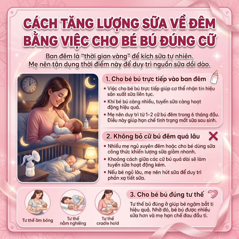 cách tăng lượng sữa về đêm bằng cách cho bé bú đúng cữ