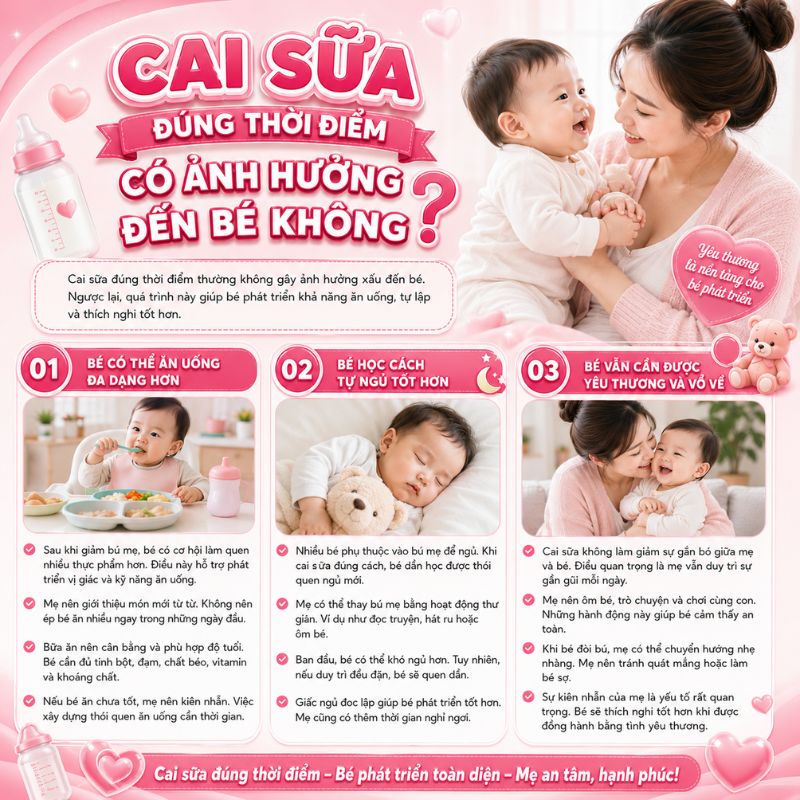 cai sữa đúng thời điểm có ảnh hưởng đến bé không