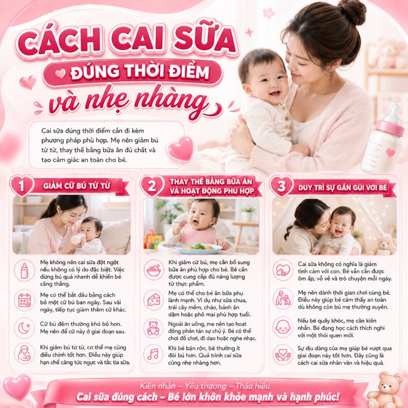 cai sữa đúng thời điểm và nhẹ nhàng
