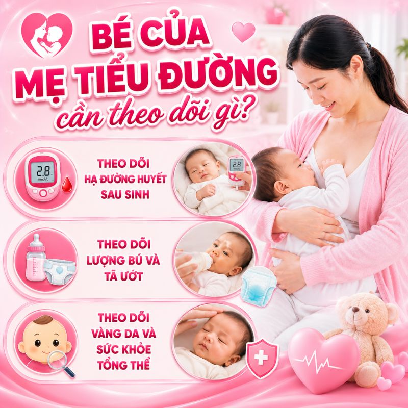 bé của mẹ tiểu đường cần theo dõi gì