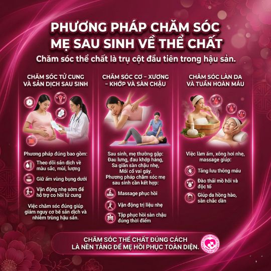 chăm sóc mẹ sau sinh về thể chất