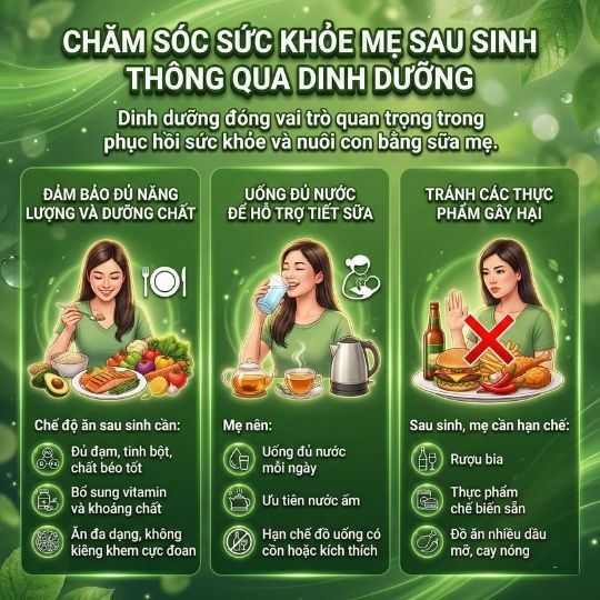chăm sóc sức khỏe cho mẹ sau sinh về dinh dưỡng