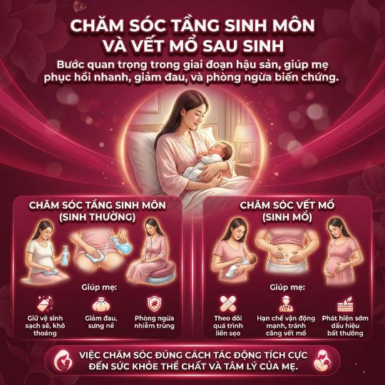 Chăm sóc tầng sinh môn và vết mổ sau sinh an toàn