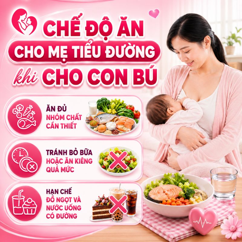 chế độ ăn cho mẹ tiểu đường khi cho con bú