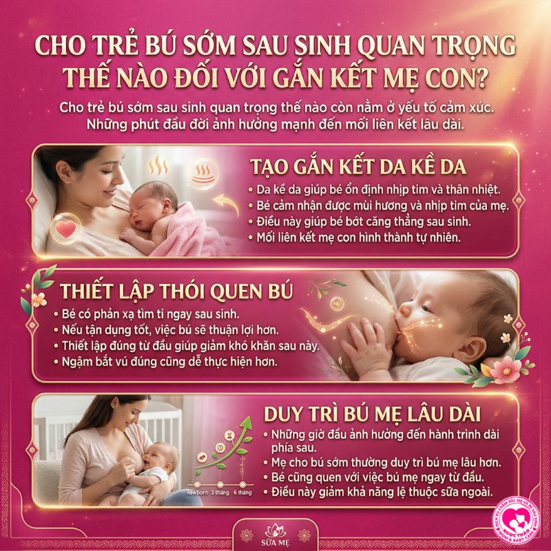 Cho trẻ bú sơm sau sinh giúp gắn kết tình cảm mẹ con