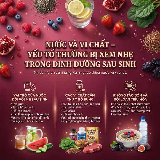 nước và vi chất có tầm quan trọng trong chăm sóc mẹ sau sinh