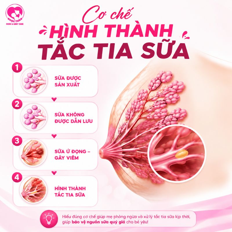 hình ảnh minh họa cho cơ chế hình thành tắc tia sữa