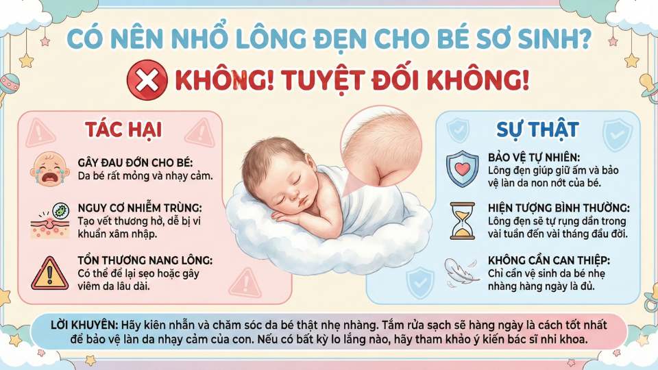 có nên nhổ lông đẹn cho bé không, câu trả lời là không nên nhé