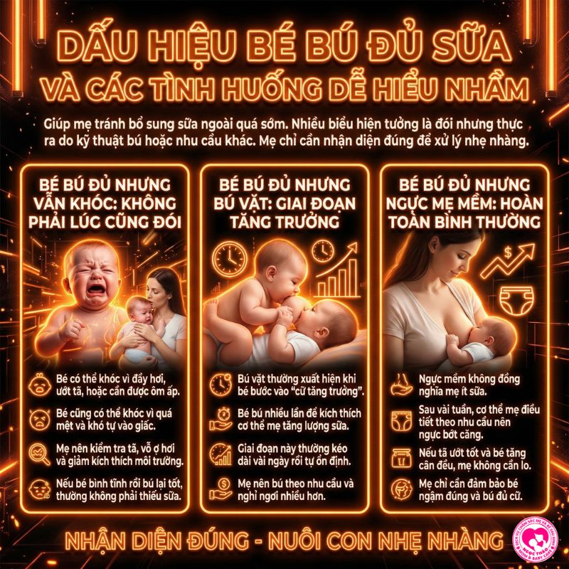 Các tình huống dễ hiểu nhầm khi nhận biết dấu hiệu bé bú đủ sữa