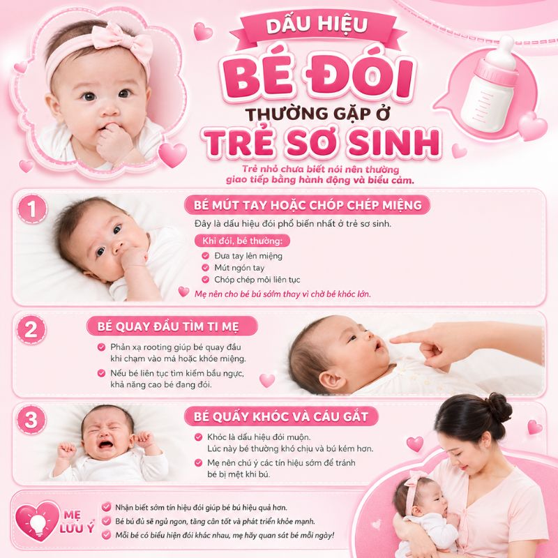 dấu hiệu bé đói thường gặp