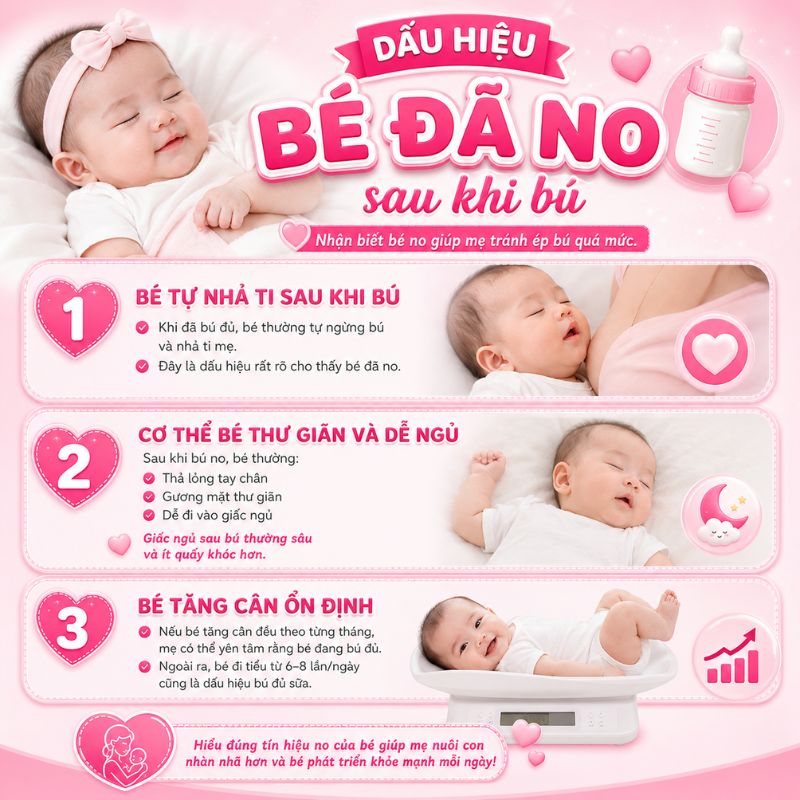 dấu hiệu bé đã no sau khi bú