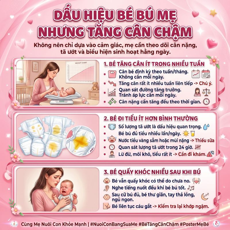 dấu hiệu bé tăng cân chậm khi bú mẹ