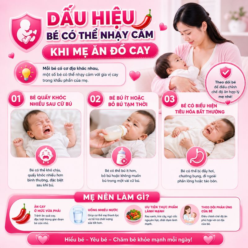 Dấu hiệu cho thấy bé nhạy cảm khi mẹ ăn cay