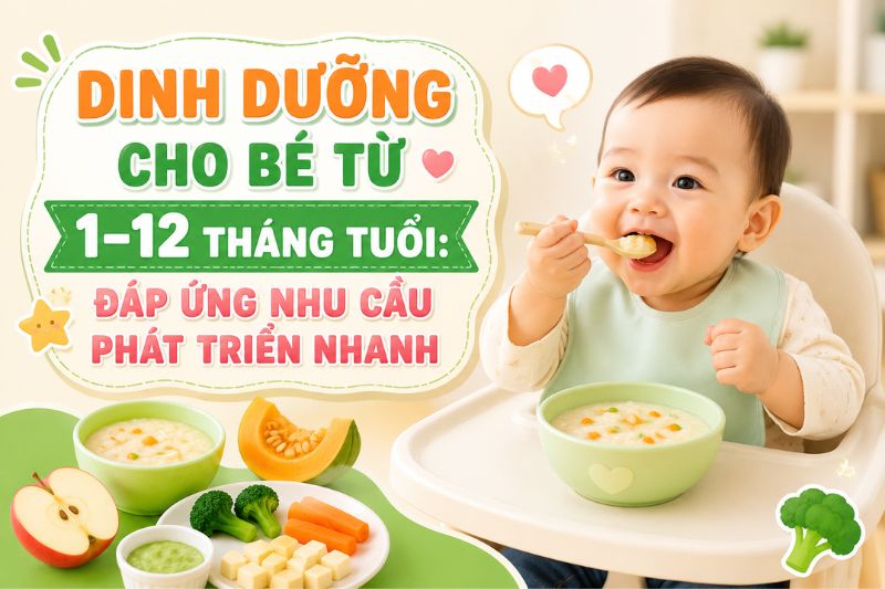 dinh dưỡng cho trẻ sơ sinh 1 đến 12 tháng tuổi