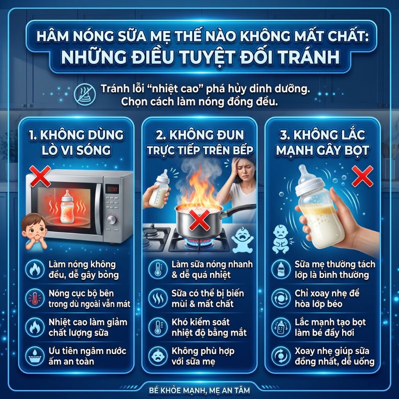 hâm nóng sữa mẹ những điều tuyệt đối nên tránh