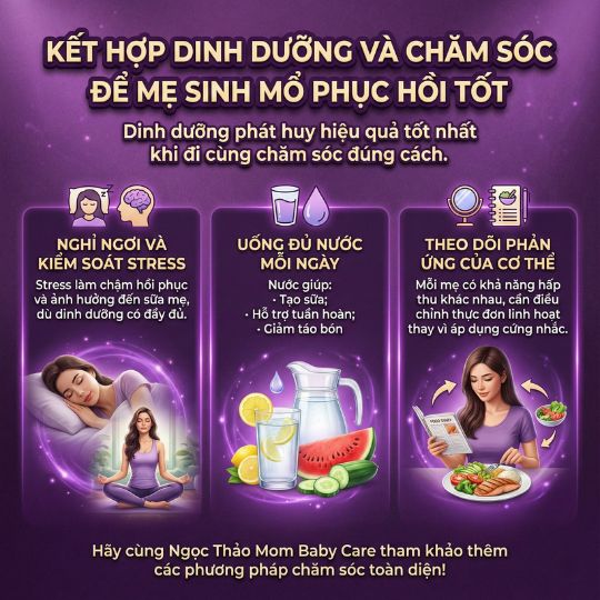 kết hợp dinh dưỡng và chăm sóc để mẹ sinh mổ phục hồi tốt