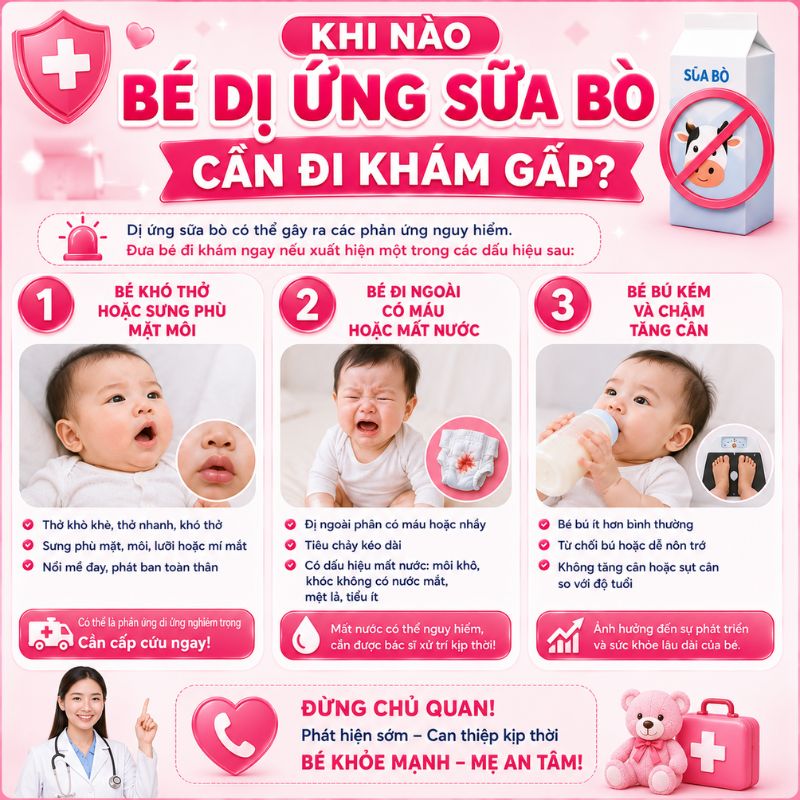 khi nào bé dị ứng đạm sữa bò cần đi khám