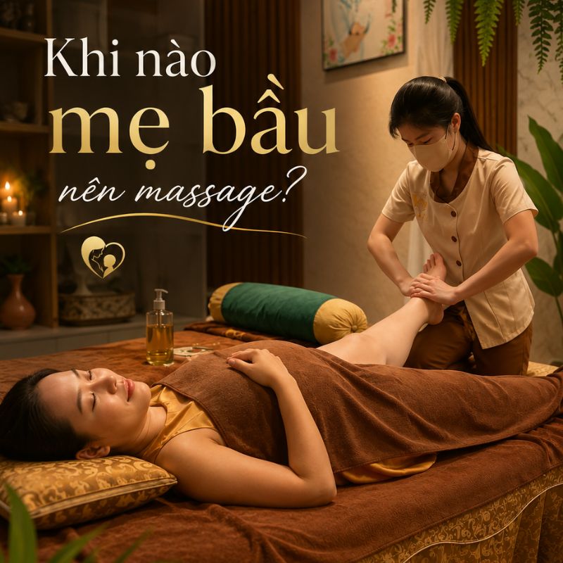 Cô chuyên viên đang massage cho mẹ bầu tại spa trong tam cá nguyệt thứ hai