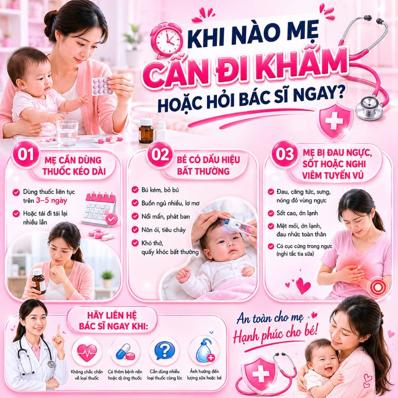 khi nào mẹ cần đi khám hoặc hỏi bác sĩ ngay
